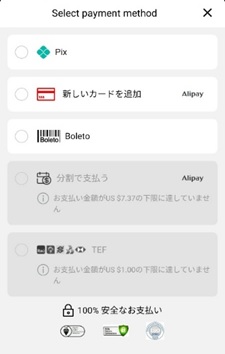 画像　アリエクスプレスの商品購入決済画面（8月3日、ジェトロ撮影）