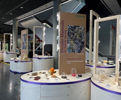 写真　「Circular Materials for Future Dining」エリアにてさまざまな素材が展示されている様子（ジェトロ撮影）