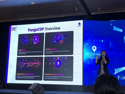写真　「VIETGUYS」が「PangoCDP」というデジタルマーケティングソリューションを紹介（ジェトロ撮影）