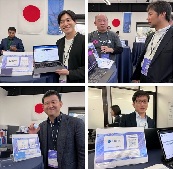 写真　日系スタートアップ各社の展示。（左上）MEMORY LABの畑瀬研斗氏、（右上）Vividirの木村義弘氏、（左下）iMUの阿部宙氏、（右下）ARCSの棚瀬将康氏（いずれもジェトロ撮影）