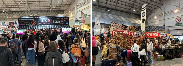 写真　（左）ジェトロブース、（右）古物雑貨を販売するブース（ともにジェトロ撮影）