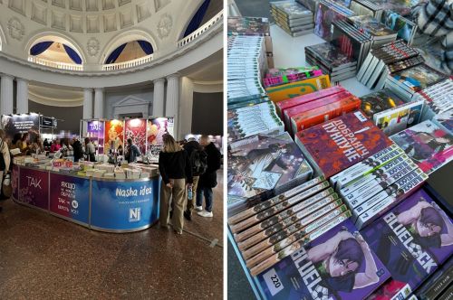 写真　日本のマンガを展示する出版社（ともにジェトロ撮影）