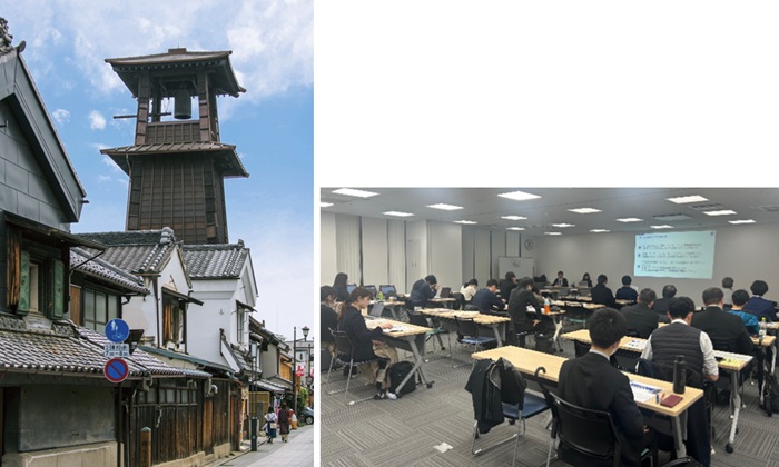 写真　川越市のシンボル「時の鐘」（左）、セミナーの様子（右）〔DMO川越提供（左）、ジェトロ撮影（右）〕
