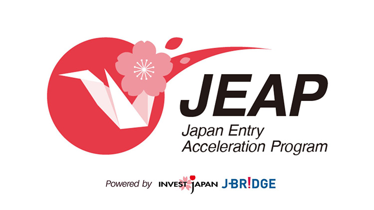 Logo of the Japan Entry Acceleration Program (JEAP) with “Powered by Invest Japan J-Bridge” at the bottom.