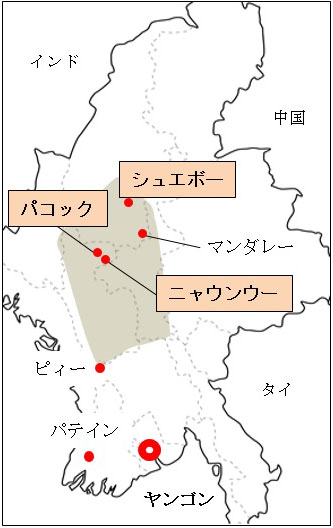 タナカの産地は主に乾燥地帯で、寺院遺跡で有名なバガン近郊のニャウンウーやパコック、シュエボー等の地域が一大産地。