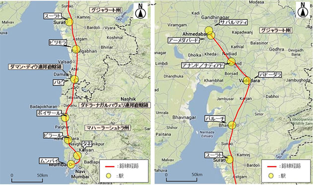 インドの西部マハーラーシュトラ州ムンバイと、グジャラート州アーメダバード間、505キロを結ぶ計画。ムンバイとのアーメダバード間には、スーラトやバドーダラなどの主要都市があり、本計画はこれらを通る見通し。 