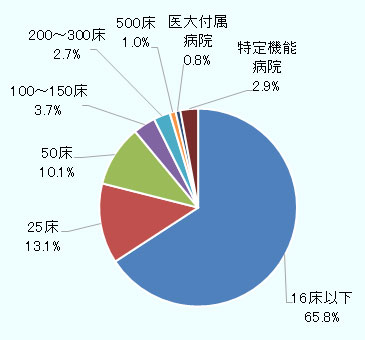 公共病院は2015～2016年度は地方部で相次いで新規開院したため、病院数は増加したが、小規模医院が中心であり、100床以上の病院はまだまだ少ない。 