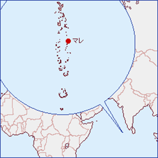 モルディブは、インド南西の洋上に位置する。南北が長い楕円形に並んだ島嶼国で、首都マーレは中部東側にある。 