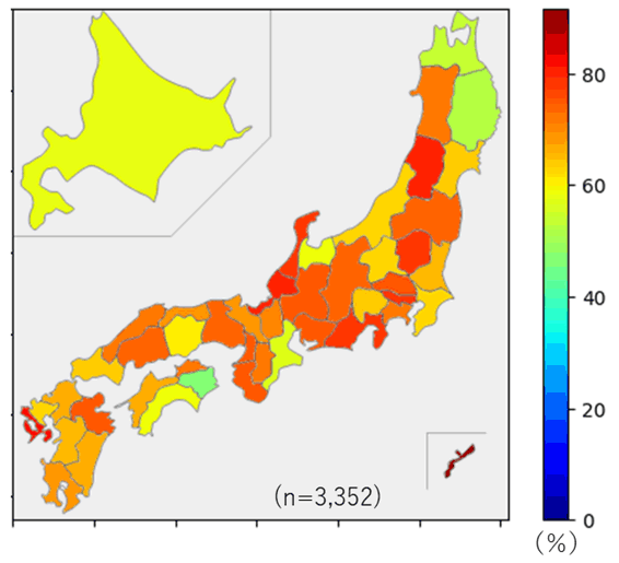 影響が生じている企業に加えて、今後の影響に懸念を示している企業も含めると、東海、北陸、近畿などの工業が盛んな地域を中心に、6割を超える都道府県が多数に上ることが見て取れる。 