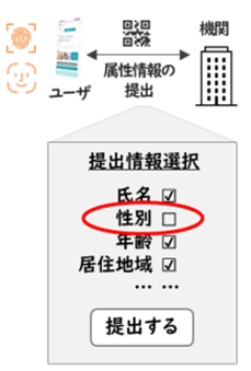 SSI(Self-Sovereign Identity:自己主権型アイデンティティ)を活用した場合、ユーザーがモバイル身分証を提示する際に、すべての個人情報を毎回提示するのではなく、その都度必要な情報に限定して提出することにより個人情報を保護することができるようになった。