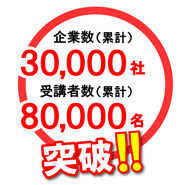 企業数（累計）30,000社、受講者数（累計）80,000名突破