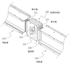 この図は、原告特許の図面で、バスダクトをジョイントキットで結合した状態を示しています。