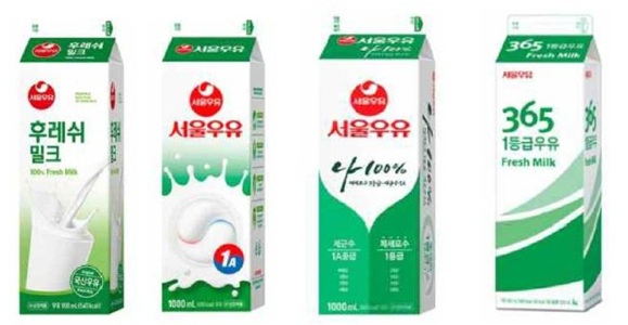 この図は、原告の4つの牛乳製品の包装を示した写真です。