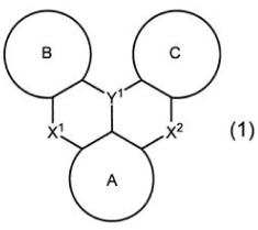 この図は、数多くの場合の化学式を含む先行発明の一般式(1)の化合物を表している。