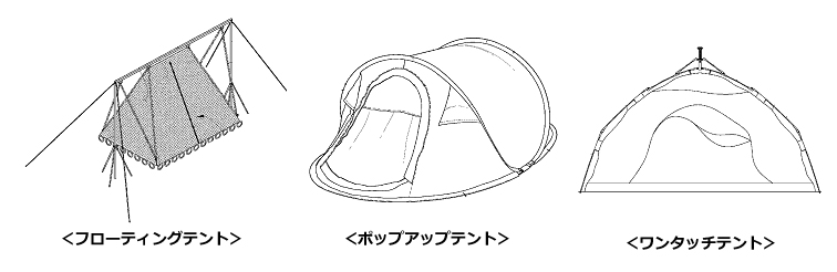 図：フローティングテント、ポップアップテント、ワンタッチテント