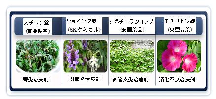 ”図：自生植物を原料とし、製品化に成功した天然物新薬の事例”