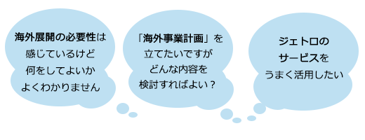 海外の取引相手を探すにはどうすればよいの？　貿易実務の本は読んでみたけど、具体的に何から取り組めばいいの？　ジェトロのサービスをうまく活用したい