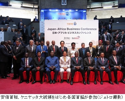 写真1　安倍首相、ケニヤッタ大統領をはじめ各国首脳が参加（ジェトロ撮影）
