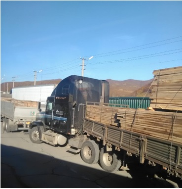 写真　ロシアから中国に輸出される製材（ジェトロ撮影）