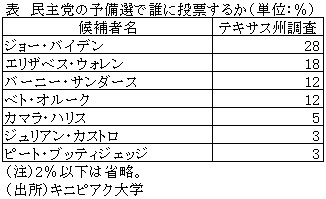 表　民主党の予備選で誰に投票するか