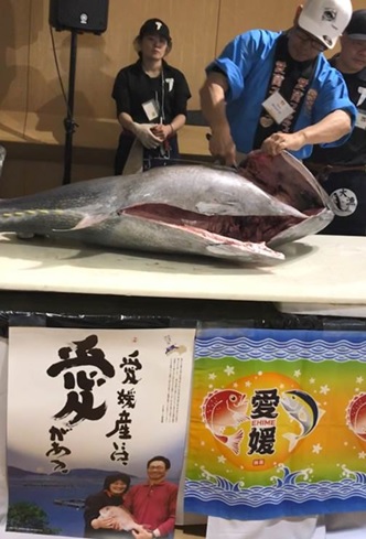 写真　注目を集めたマグロの解体ショー（ジェトロ撮影）