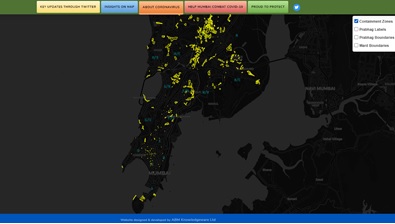 写真　ムンバイ市の「封じ込めゾーンマップ」（ムンバイ市公式専用ページより）