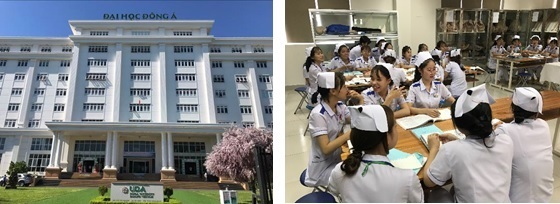 写真　ドンア大学キャンパス（左）と看護学科の授業（ジェトロ撮影）