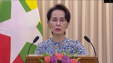 写真　アウンサンスーチー国家最高顧問の基調講演（ビデオメッセージ）