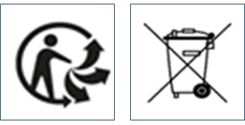 画像　（左）トリマン・マーク（ADEMEウェブサイトより）、（右）バツ印付きゴミ箱のシンボルマーク（EU公式ウェブサイトYour Europeより）