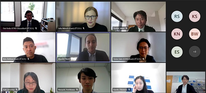 写真　「Tech Innovation Challenge」参加日本企業、GTAI、JETRO、ユリア・ミュンヒ・ベルリン日独センター事務総長によるオンラインでのキックオフミーティング（ジェトロ撮影）