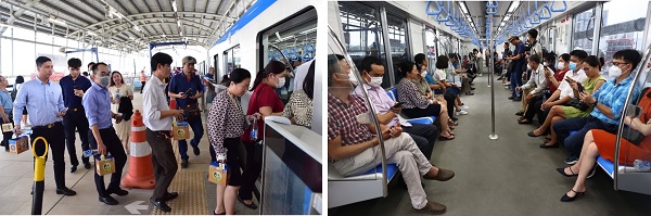 写真　試運転での乗客の様子（ホーチミン市都市鉄道管理局提供）