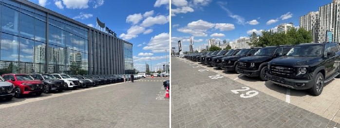 写真　販売店の前にずらりと並べられた中国車。納期待ちせず購入可（ジェトロ撮影）
