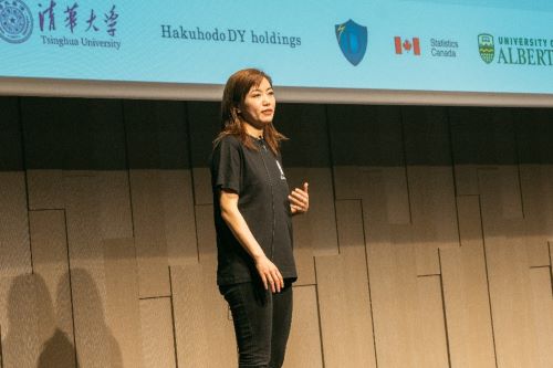 写真　最初にピッチを行ったSamaria代表取締役の山﨑優子氏（テックスターズ東京提供）