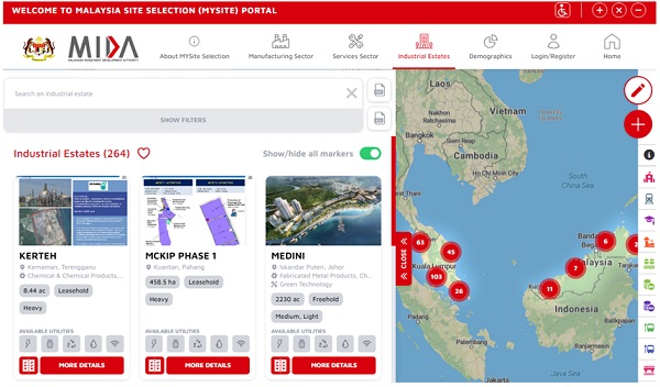 画像　工業団地の検索画面（MYサイト・セレクション・ポータルより）