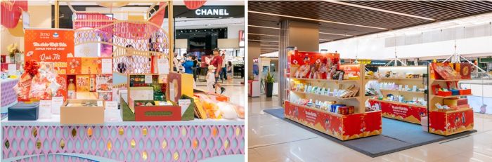 写真　ジャパンポップアップショップ「Xin Chao Nhat Ban」1階エントランス催事場（左）と5階フロア店舗（右）（ジェトロ撮影）
