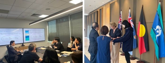 写真　（左）現地の臨床試験組織との面談、（右）ビクトリア州政府職員とのネットワーキング（ともにジェトロ撮影）