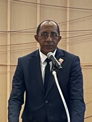 写真　スピーチするムストイファ経済産業投資・経済統合相（ジェトロ撮影）