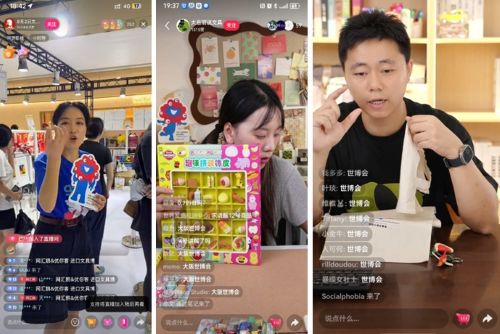 写真　インフルエンサーが中国版TikTokと小紅書（RED）でライブ販売を行う様子（ジェトロ撮影）