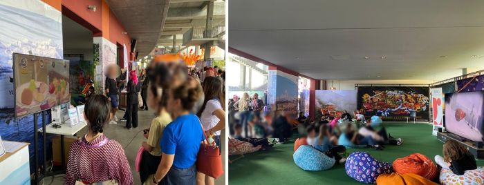 写真　ゲーム試遊ブースと日本アニメ上映の様子（ジェトロ撮影）