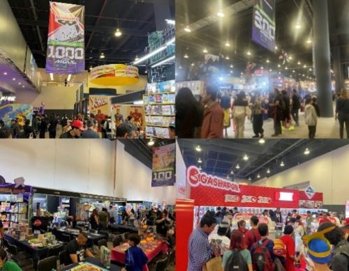 写真　会場内の様子。（左上、右上）会場全体、（左下）ゲーム体験コーナーが併設されたブース、（右下）来場者でにぎわうバンダイナムコのブース（ともにジェトロ撮影）