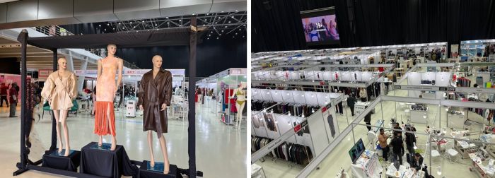 写真　展示の様子（左）、会場の様子（右）（ともにジェトロ撮影）