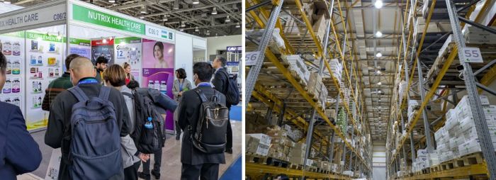 写真　（左）展示会「ウズメドエキスポ」の視察、（右）現地ディストリビューターの倉庫見学（ともにジェトロ撮影）