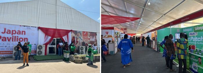 写真　ジャパンパビリオン外観（左）、ジャパンパビリオン会場内（右）（ともにジェトロ撮影）