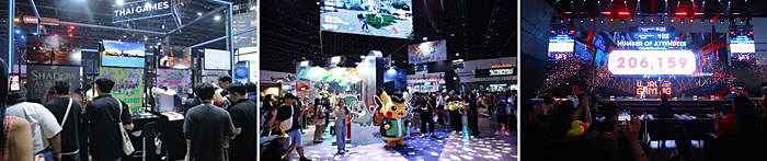 写真　タイパビリオンの様子、会場の様子、メインステージの様子（全て主催者提供）