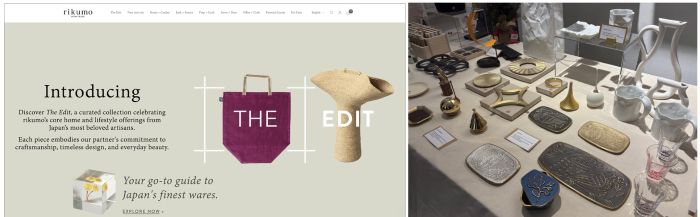 写真　（左）rikumoのウェブサイトでのJAPAN MALL、（右）SANTOKU NYCのポップアップの様子（ともにジェトロ撮影）