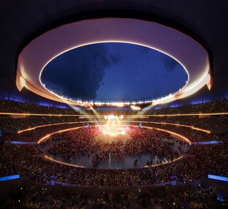 写真　新競技場の内部の完成イメージ（梓設計提供）