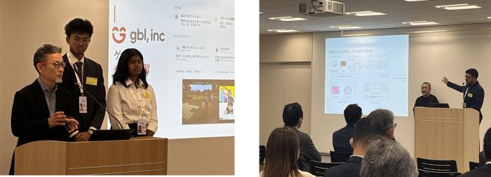 写真　課題解決策の発表の様子（左：ゲームベースドラーニング、右：受発注バスターズ）（ともにジェトロ撮影）