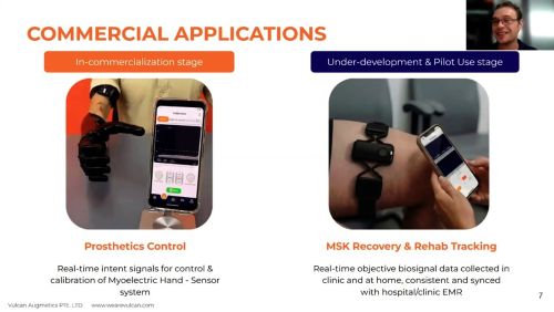 写真　ピッチの様子：Vulcan Augmeticsのラファエル・マスターズ創業者兼最高経営責任者（ジェトロ撮影）