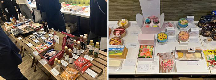 写真　試飲・試食品の様子〔（左）主催者提供、（右）ジェトロ撮影〕