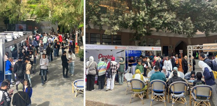 写真　「Super Japan in Cairo」会場の様子（左）と展示エリア（右）（ともにジェトロ撮影）